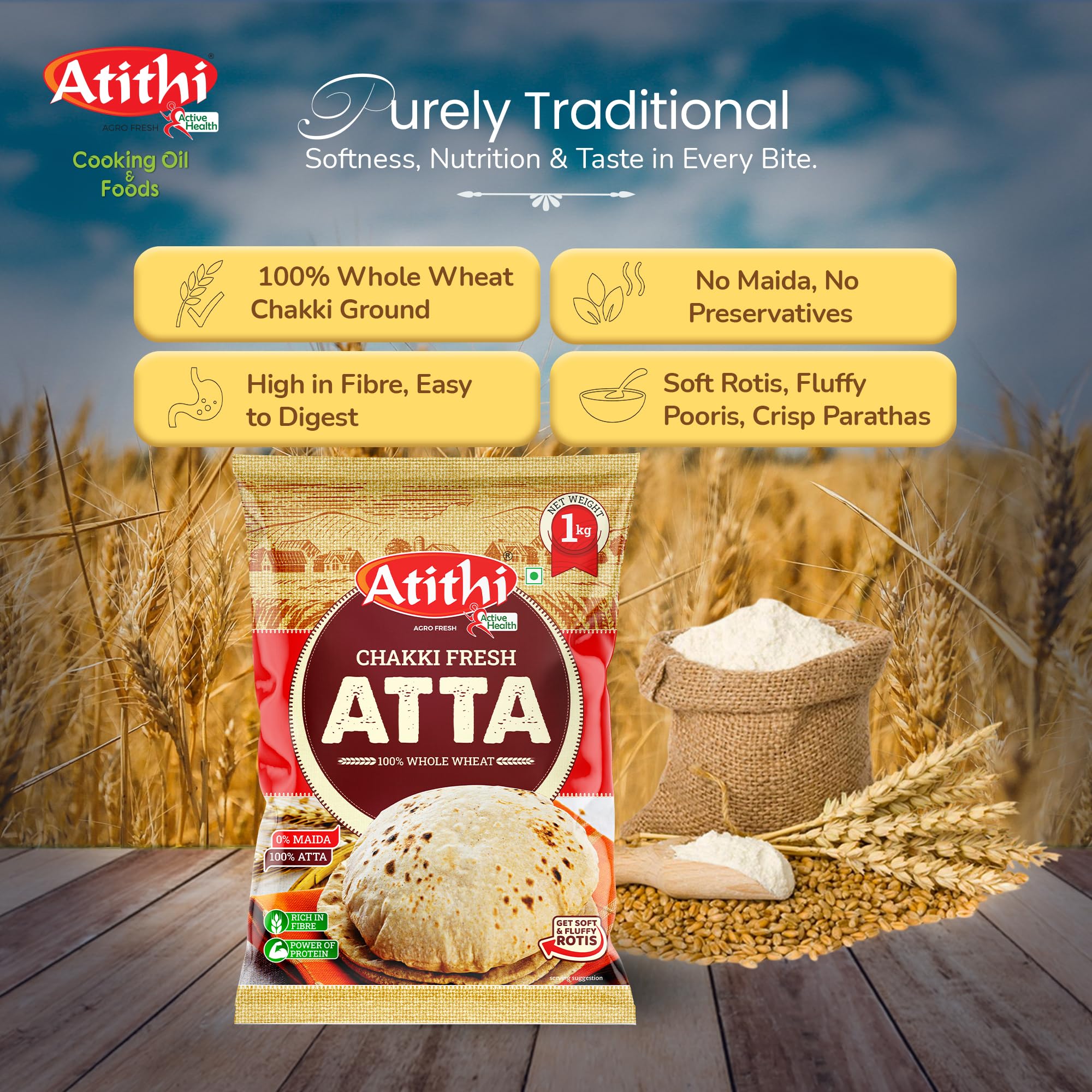 Atithi Shudh Chakki Fresh Atta (100% Atta, 0 % Maida)